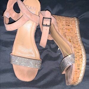 Cream Wedge Sandals with Rhinestone Strap